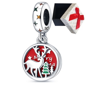 Charms koralik Renifer Choinka Święta Mikołajki Prezent do bransoletki