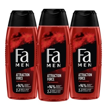 Fa Men Żel pod Prysznic Attraction Force Formuła 2w1 dla Mężczyzn 400ml x3