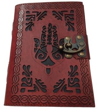 HAMSA - Notatnik Zamykany Pamiętnik Dziennik SKÓRA NATURALNA Dłoń Fatimy