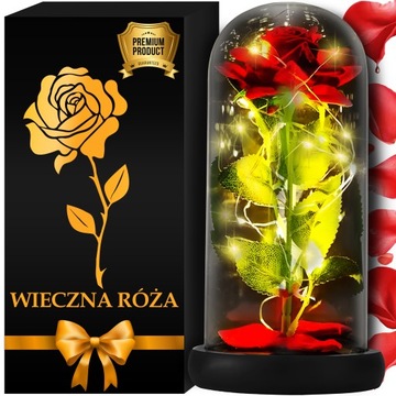 WIECZNA RÓŻA W SZKLE ŚWIECĄCA LED PREZENT BOX NA WALENTYNKI DZIEŃ KOBIET