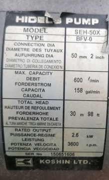 Водяной насос KOSHIN SEH-50X 600 литров/мин.