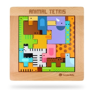 GRA LOGICZNA TETRIS ZWIERZĘTA UKŁADANKA DREWNIANA