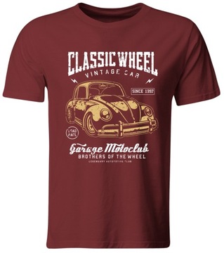 KOSZULKA CLASSIC WHEELS MOTORYZACJA BURGUNDOWA - S