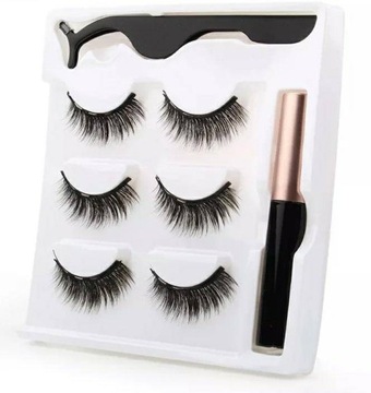 МАГНИТНЫЕ РЕСНИЦЫ 3X ДЛИННЫЕ + ПИНЦЕТ + ПОДВОДКА ДЛЯ ГЛАЗ