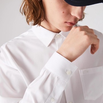Koszula męska LACOSTE biała regular-fit z logo - 44 / XL