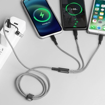 БЫСТРЫЙ USB-КАБЕЛЬ 5 В 1, 3 А USB/USB-C-LIGHTING/USB-C/MICROUSB 1,2 М ПРОЧНАЯ ОПЛЕТКА