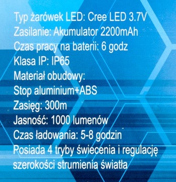 LATARKA CZOŁOWA LAMPA LED ZOOM CREE CZOŁÓWKA BASS