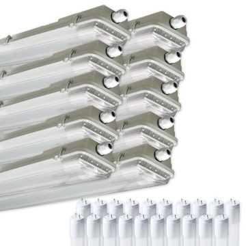 10x Oprawa hermetyczna 120cm Lampa LED natynkowa + 20x świetlówka LED