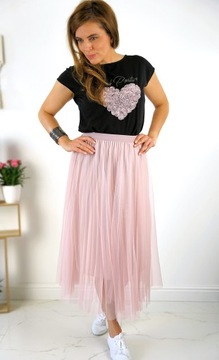 Юбка из тюля миди ПЛИССЕ, гладкая WIENA, на подкладке, нежно-розового цвета