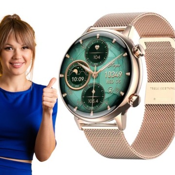 zegarek smartwach damski złoty okrągły AMOLED smartband smartwatch sport