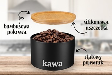 Металлический контейнер с бамбуковой крышкой KAWA черный