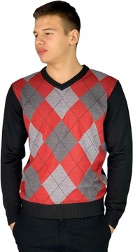 Q4022 MĘSKI SWETER PULLOVER V-NECK PIERRE CARDIN ARGYLE XL