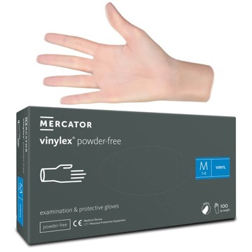 RĘKAWICZKI WINYLOWE BEZPUDROWE MEDYCZNE M MARCATOR JEDNORAZOWE RĘKAWICE