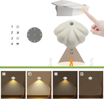 2X БЕСПРОВОДНЫЕ МАГНИТНЫЕ СВЕТОДИОДНЫЕ НАСТЕННЫЕ ЛАМПЫ В ФОРМЕ ОБОЛОЧКИ С ДАТЧИКОМ ДВИЖЕНИЯ