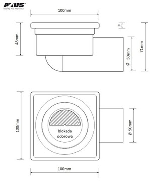 КВАДРАТНЫЙ СЛИВНОЙ КЛАСС 10Х10СМ СУХОЙ СИФОН