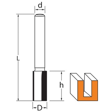 ПРЯМАЯ ФРЕЗА HM ДЛЯ ДЕРЕВА d:8 D:8 h:19 ММ