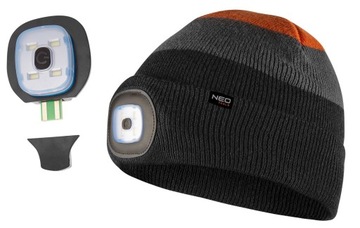 CZAPKA Z LAMPKĄ LATARKĄ LED ŁADOWANA USB, IP43 NEO