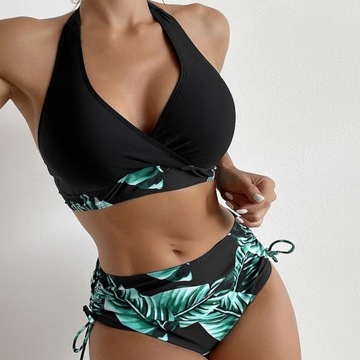 STRÓJ KĄPIELOWY DWUCZĘŚCIOWY KOSTIUM PUSH UP BIKINI WYSOKI STAN WIĄZANIE M