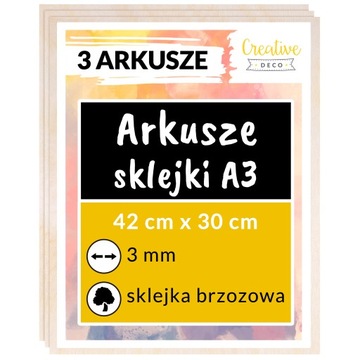 Płyta sklejka do cięcia laserem grawerowania dekoracji 3mm A3 x 3 sztuki