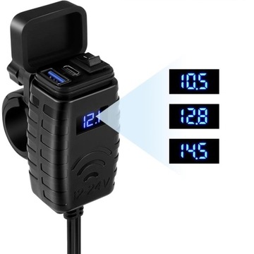 Мотоциклетное зарядное устройство Voltmeter USB + USB-C Тип C QC 3.0 3CCC