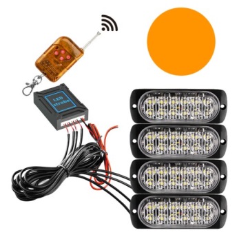LAMPA STROBOSKOP POMARAŃCZOWY W ATRAPĘ KOGUT 48 LED 4szt. 12V 24V z pilotem