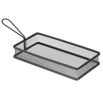 Koszyk do serwowania smażonych przekąsek frytek z uchwytem czarny 255x153x4