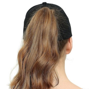 Бейсболка спортивная, ЧЕРНАЯ, с дырочкой и хвостиком