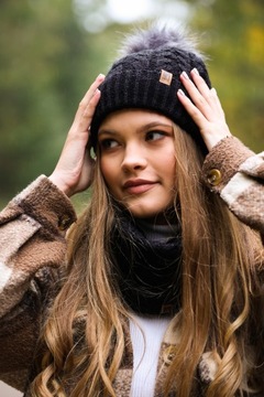 ШАПКА ЖЕНСКАЯ ЗИМНЯЯ С ФЛИСОВЫМ ПОМПОНОМ, КОМПЛЕКТ ПЕРЧАТОК HEYO