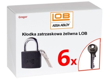 .6 KLUCZY. KŁÓDKA LOB KSS50 ASSA ABLOY ŻELIWNA ZATRZASKOWA + 6 KLUCZY