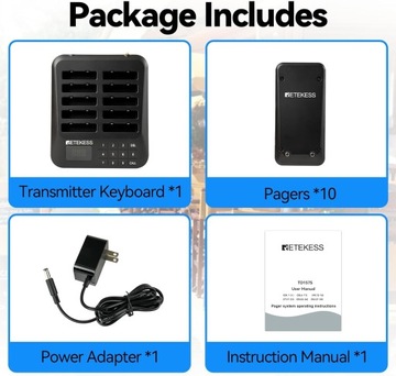Retekess TD157S Звонок для клиентов, Беспроводная пейджерная система, 10 пейджеров