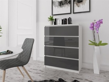 Komoda Zoe1 ,biała/popielaty POŁYSK 4 SZUFLADY