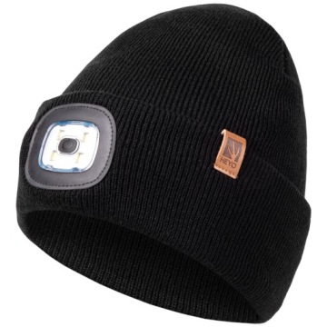 CZAPKA MĘSKA ZIMOWA ROBOCZA Z LATARKĄ LED WYWIJANA DWUWARSTWOWA SPORTOWA