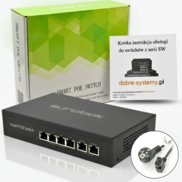 Switch Poe Síťový Adaptér Pro Ip Kamery 4xPOE 2xUpLINK 1Gb/s 120W 6 Portů