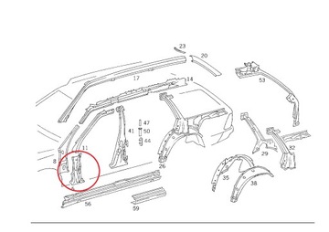 Mercedes W124 Передняя стойка, внешняя часть. нижний левый