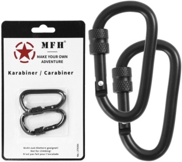 Карабин-держатель для ключей рюкзака MFH Screw Lock 60 мм Черный - 2 шт.