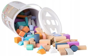 DREWNIANE KLOCKI Z SORTEREM KSZTAŁTÓW WIADERKO 100 SZT ECOTOYS