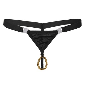 ch-Mens Sexy G String T Back Thongs with Beaded Black