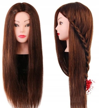 Głowa fryzjerska treningowa brąz 60cm statyw Długie gęste włosy upinania