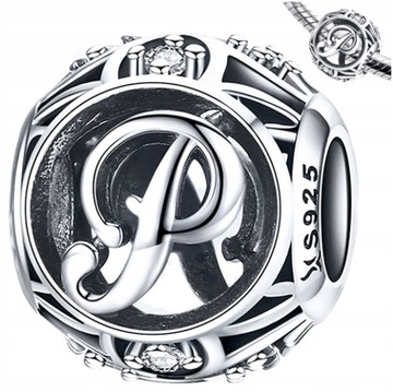 CHARMS LITERKA P srebro 925 koralik zawieszka S925 cyrkonie ażurkowy beads