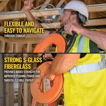 WŁÓKNO SZKLANE KASETA PILOT DO PRZECIĄGANIA KABLI STALKA WCIĄGARKA 30M