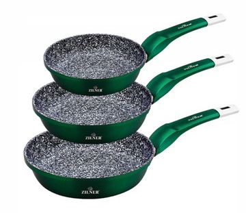 ZESTAW 3 PATELNI 20 24 28CM MARMUROWO-CERAMICZNE ZILNER STONETEC EMERALD ZL