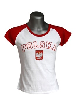 POLSKA DAMSKA KOSZULKA DLA KIBICA ORZEŁ CZERWONE RĘKAWY ROZM. XXL