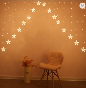 Светодиодная световая занавеска со звездами, конус теплого белого цвета