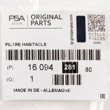 1609428180 FILTR KABINA OE PEUGEOT 207 208 2008