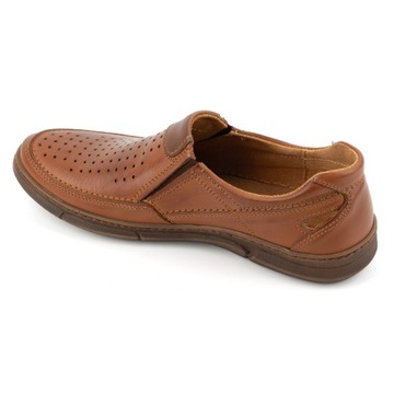 Mokasyny buty męskie skórzane na lato wsuwane przewiewne 602 brązowe 43