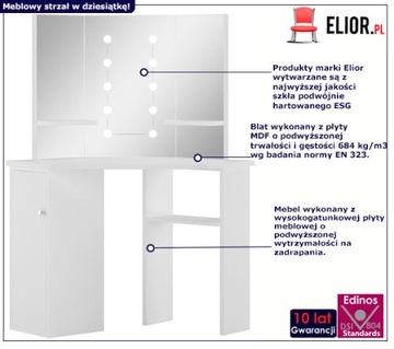 NOWOCZESNA NAROŻNA TOALETKA Z LUSTREM LED == BIAŁA