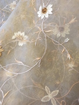 OBL 11 Штора с вышивкой бежевого цвета, высота 280 см.