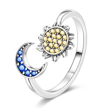 Srebrny pierścionek Słońce i księżyc regulowany srebro 925