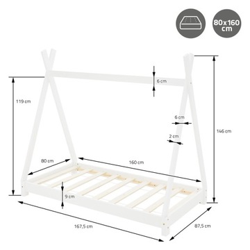 Кровать Типи с рейками 80х160 см White Wood ML