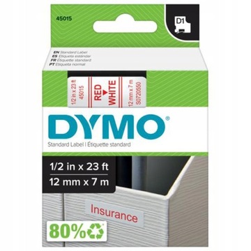 Taśma DYMO D1 45015 12mm biały/czerwony oryginał